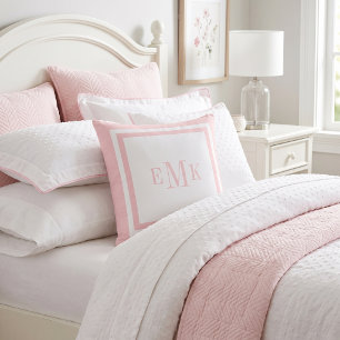Light Pink Preppy Ribbon Dots Custom Monogram Throw Pillow