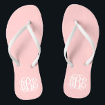 Light Pink Preppy Script Monogram Flip Flops<br><div class="desc">PLEASE CONTACT ME BEFORE ORDERING WITH YOUR MONOGRAM INITIALS IN THIS ORDER: FIRST, LAST, MIDDLE. I will customize your monogram and email you the link to order. Please wait to purchase until after I have sent you the link with your customized design. Cute preppy flip flip sandals personalized with a...</div>