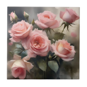 Light pink pretty roses garden watercolor painting ceramic tile