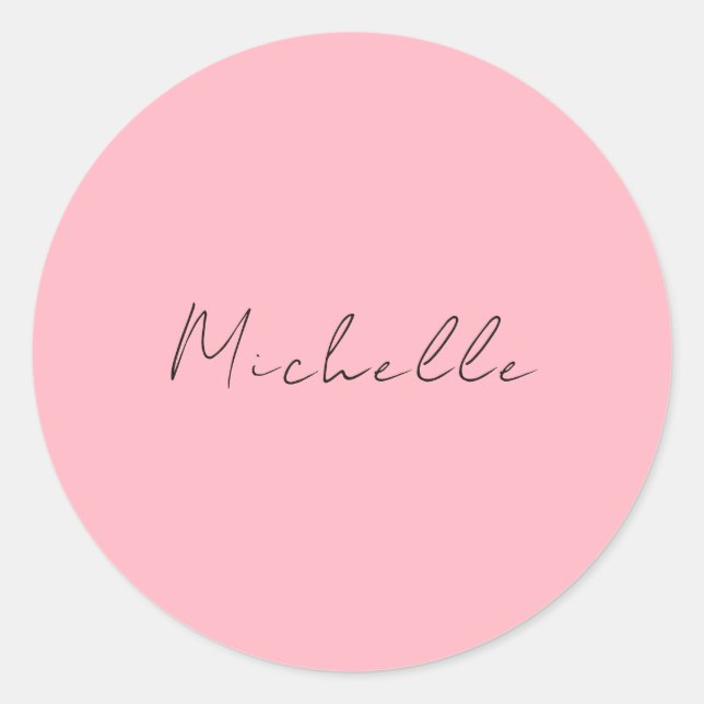 Light Pink Professional Unique Classic Handwriting Round Sticker (Front)