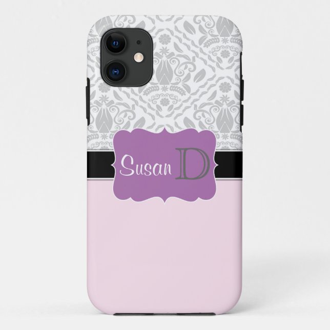 Light Pink Purple monogrammed damask iPhone 5 case (Back)