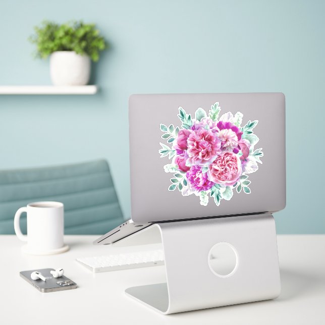 Light Pink & Purple Peonies  Sticker (Laptop On Desk)