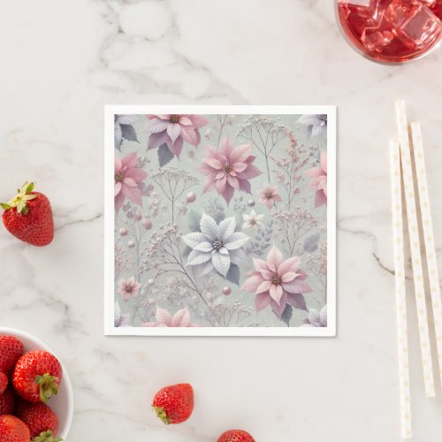 Light Pink &amp; Purple Poinsettia Découpage Napkins