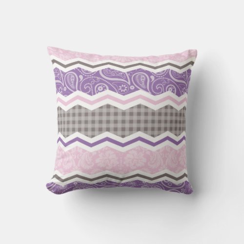 Light Pink Purple  Taupe Country Patterns Throw Pillow