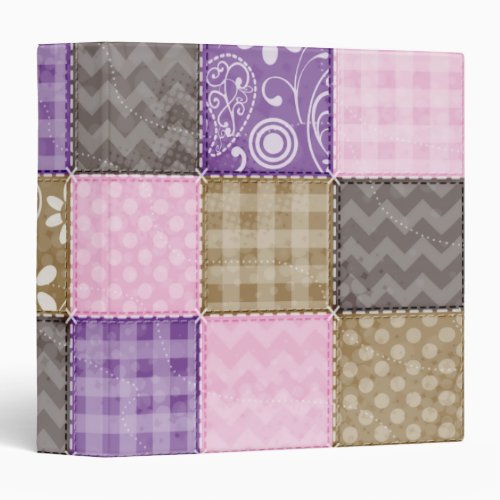 Light Pink Purple  Taupe Quilted Look 3 Ring Binder