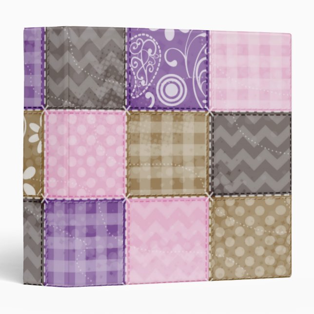 Light Pink, Purple, & Taupe Quilted Look 3 Ring Binder (Front/Spine)