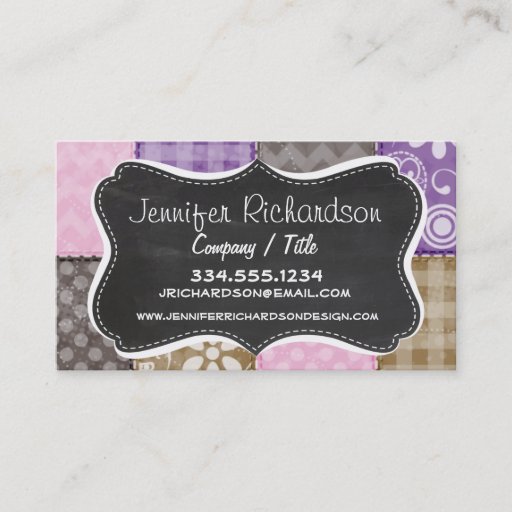 Customizable Light Pink, Purple, &amp; Taupe Quilted Look Business Cards