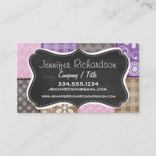 Light Pink, Purple, & Taupe Quilted Look Business Card (Front)