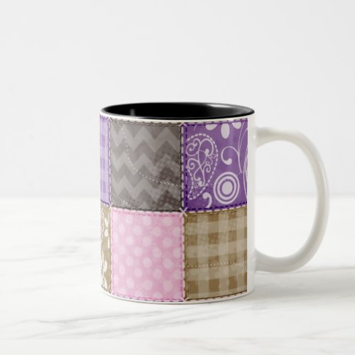 Light Pink Purple  Taupe Quilted Look Two_Tone Coffee Mug