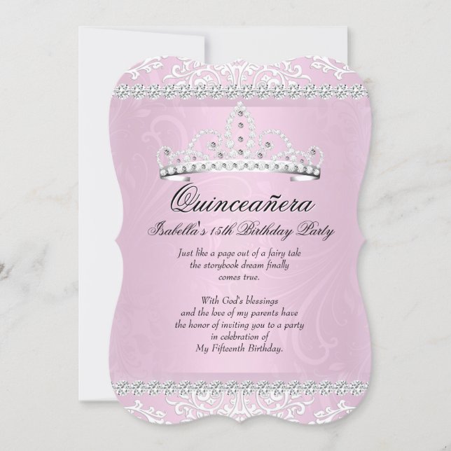 Light Pink Quinceanera 15th Birthday Party Tiara Invitation (Front)