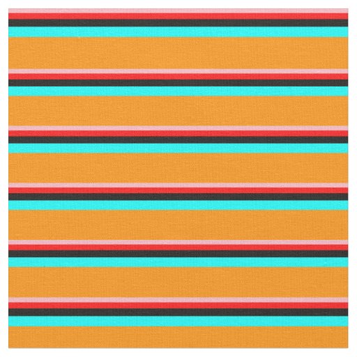 Light Pink, Red, Black, Cyan & Dark Orange Lines Fabric