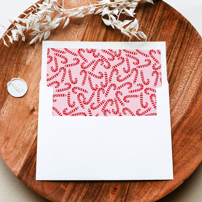 Light Pink & Red Candy Cane Pattern Christmas Envelope Liner (Creator Uploaded)