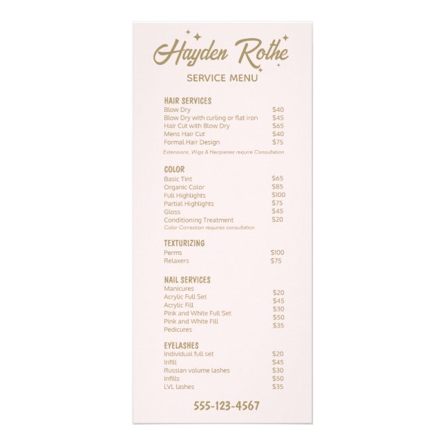 Light Pink Retro Calligraphy and Stars Rack Card (Front)