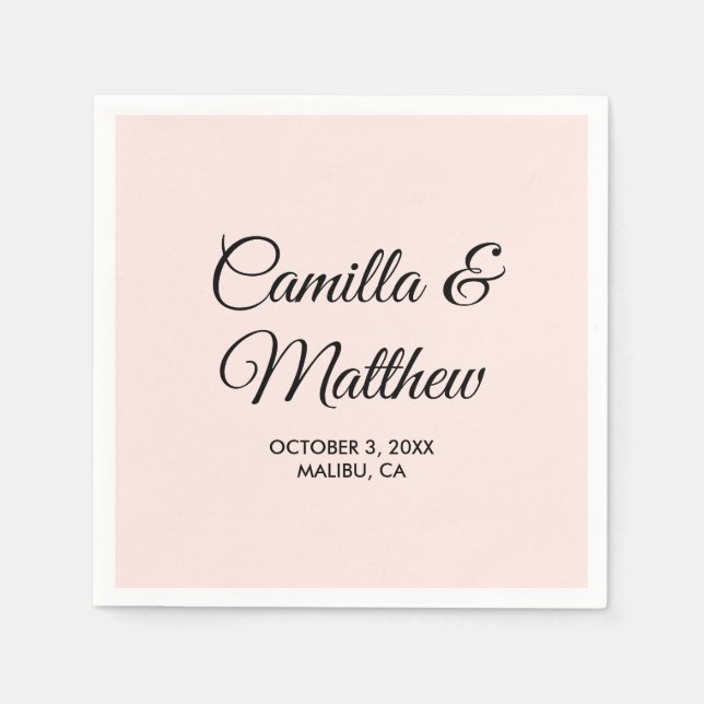 Light Pink Romantic Script Personalized Wedding Napkins (Front)