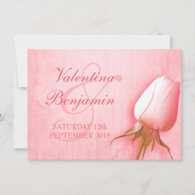 Light pink rose bud wedding invitation (Front)