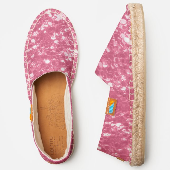 Light pink rose faux sparkles glitter espadrilles (Side)