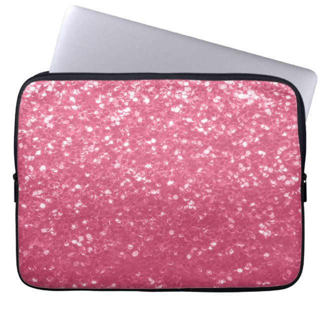 Light pink rose faux sparkles glitter laptop sleeve (Front)