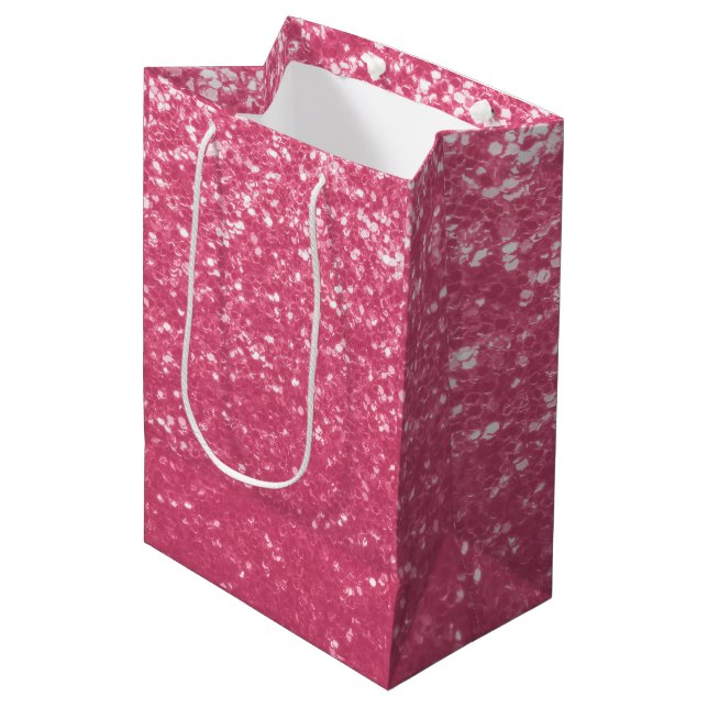 Light pink rose faux sparkles glitter medium gift bag (Front Angled)