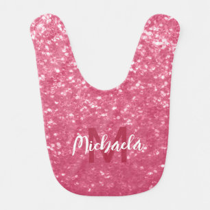 Light pink rose faux sparkles glitter Monogram Baby Bib