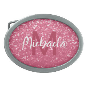 Light pink rose faux sparkles glitter Monogram Belt Buckle
