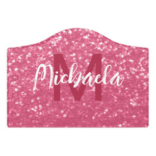 Light pink rose faux sparkles glitter Monogram Door Sign