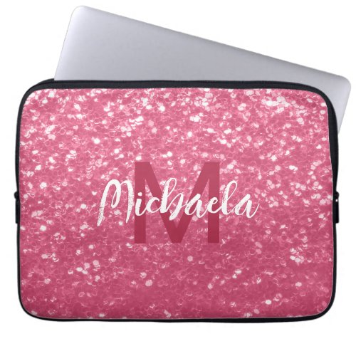 Light pink rose faux sparkles glitter Monogram Laptop Sleeve