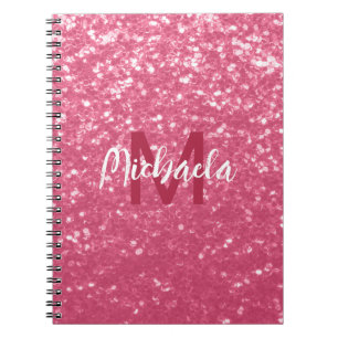 Light pink rose faux sparkles glitter Monogram Notebook