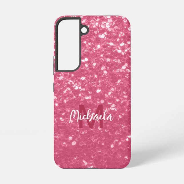 Light pink rose faux sparkles glitter Monogram Samsung Galaxy Case (Back)