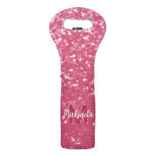 Light pink rose faux sparkles glitter Monogram Wine Bag