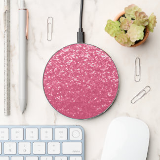 Light pink rose faux sparkles glitter wireless charger