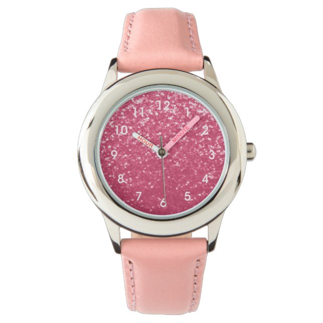 Light pink rose faux sparkles glitter with numbers watch (Front)