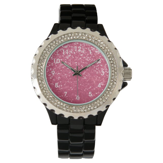 Light pink rose faux sparkles glitter with numbers watch (Front)