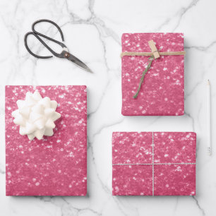 Light pink rose faux sparkles glitter wrapping paper sheets