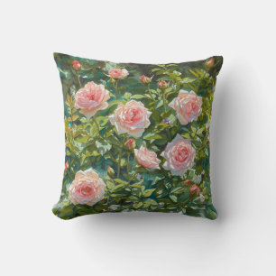 Light Pink Rose Garden Flowers Throw Pillow