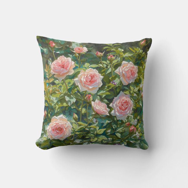 Light Pink Rose Garden Flowers Throw Pillow (Front)