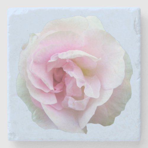 Light Pink Rose on Light Blue Stone Coaster