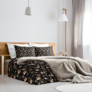Light Pink Rose Pattern on Black Pillow Case