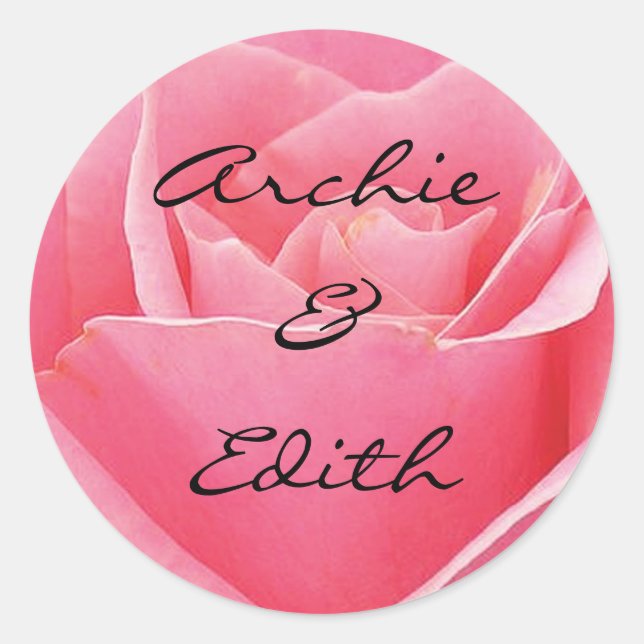 Light Pink Rose Personalized Wedding Classic Round Sticker (Front)