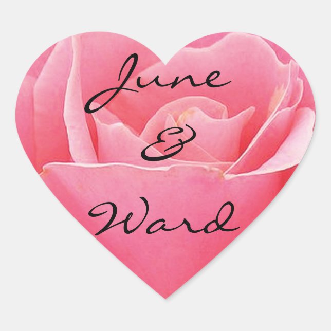 Light Pink Rose Personalized Wedding Heart Sticker (Front)