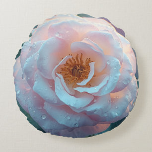 Light Pink Rose With Dew Round Pillow