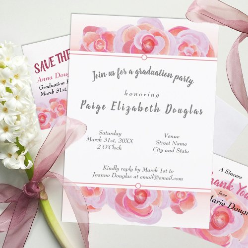 Light Pink Roses Botanical Graduation Party Invitation