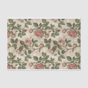 Light Pink Roses on Abstract Newsprint Pattern Tissue Paper