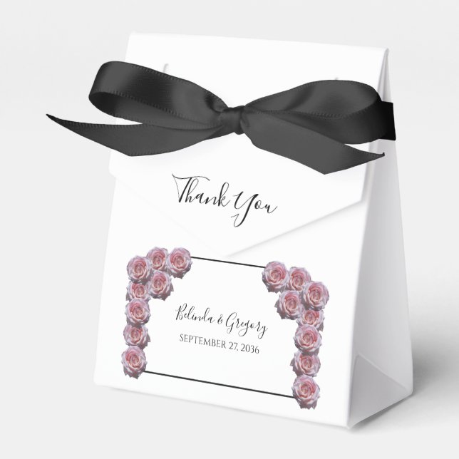 Light Pink Roses Wedding  Favor Boxes (Front Side)