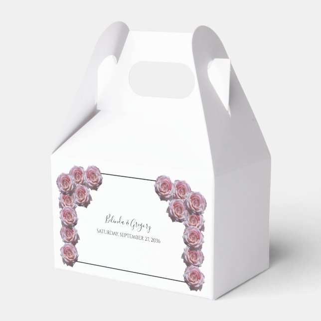 Light Pink Roses Wedding Favor Boxes (Front Side)