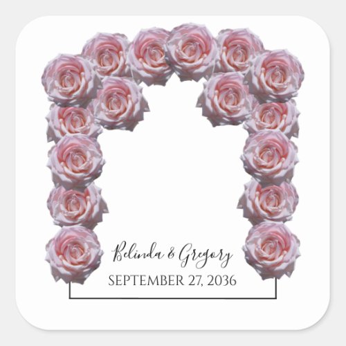 Light Pink Roses Wedding Square Sticker