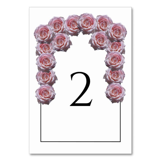 Light Pink Roses Wedding Table Number Card (Front)
