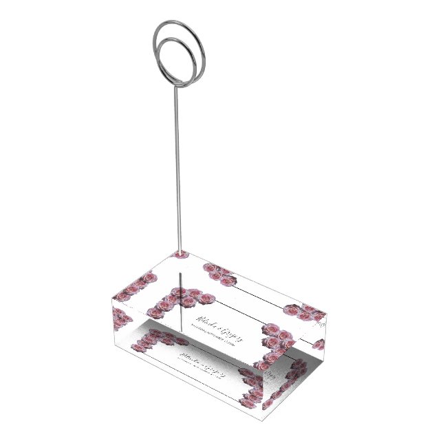Light Pink Roses Wedding Table Number Place Card Holder (Corner)