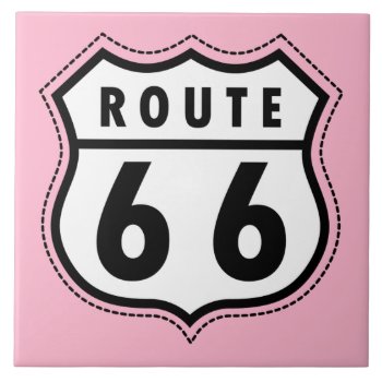 Light Pink Route 66 Road Sign Ceramic Tile by ColorStock at Zazzle