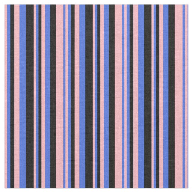 Light Pink, Royal Blue, and Black Lines Fabric (Close Up)