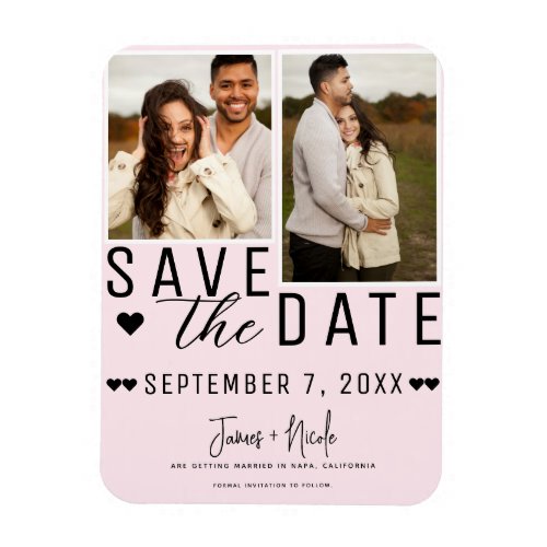 Light Pink Save the Date 2 Photo Wedding Magnet